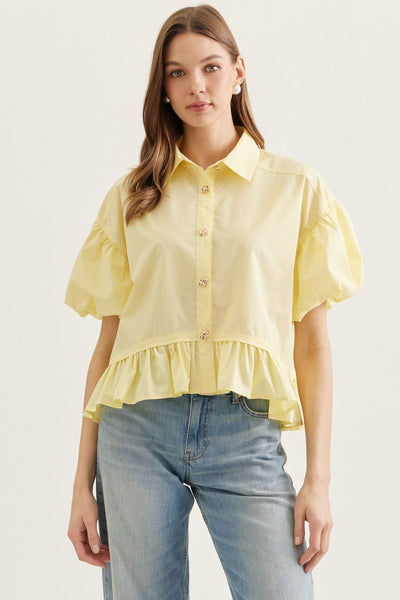 Solid Short Puff Sleeve Top
