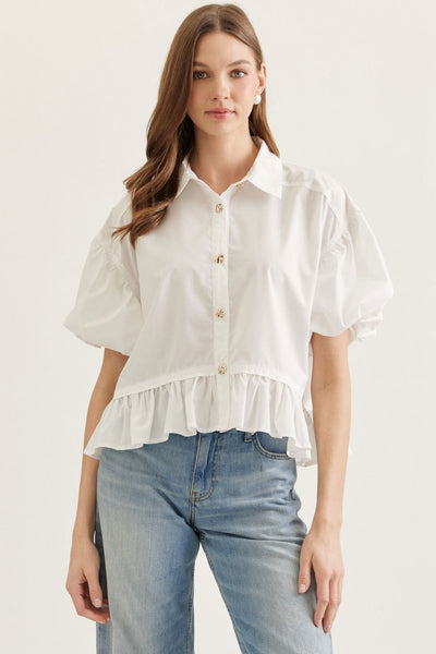 Solid Short Puff Sleeve Top
