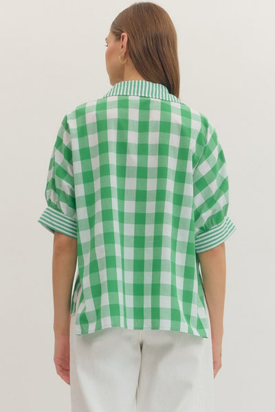 Gingham Collared Short Sleeve Top