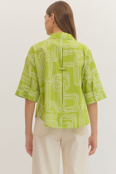 Abstract Print Collared Half Sleeve Top