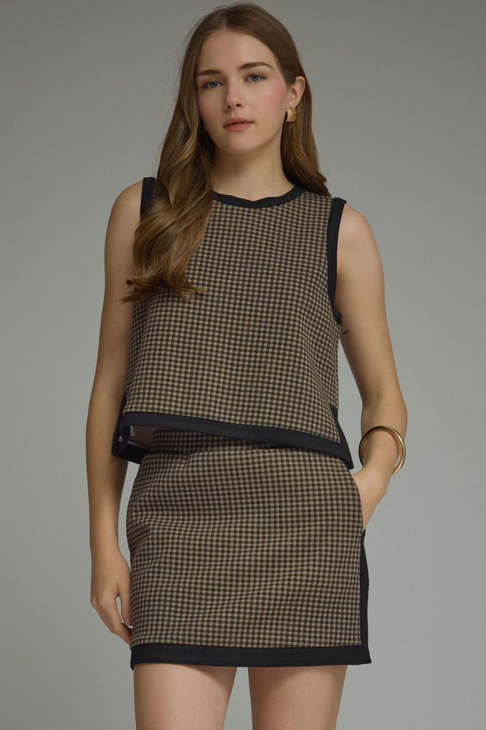 Gingham Sleeveless Top & Mini Skirt Set
