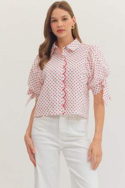 Polka Dot Short Puff Sleeve Top