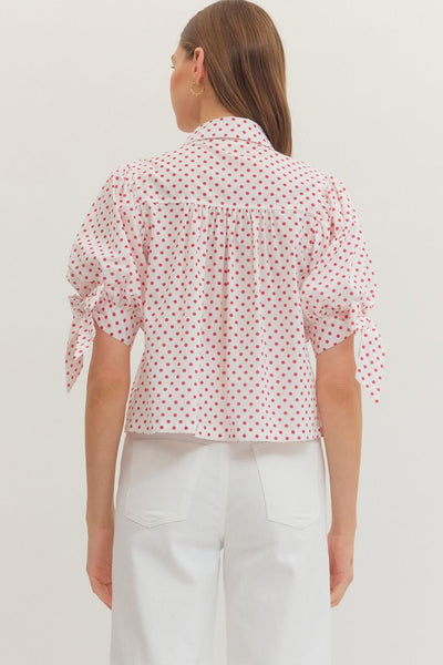 Polka Dot Short Puff Sleeve Top