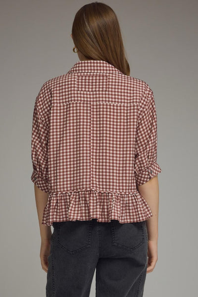 Gingham Collared Elbow Sleeve Top