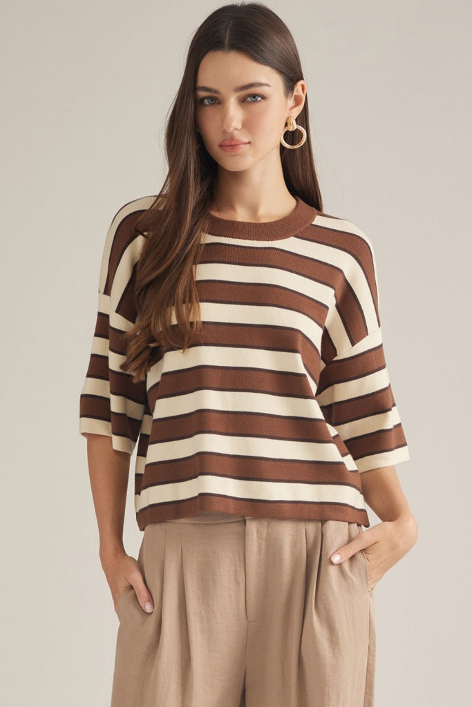 Stripe Short Sleeve Knit Top