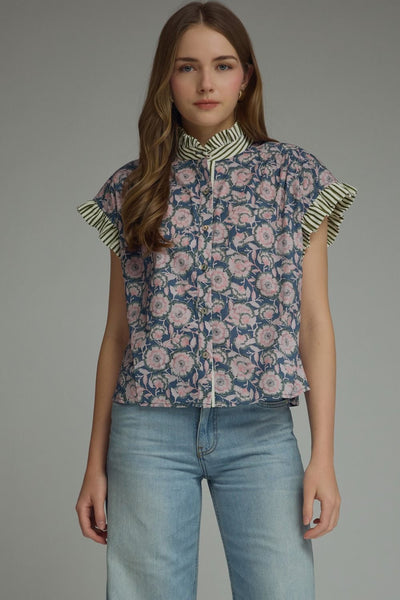 Floral Print Cap Sleeve Top
