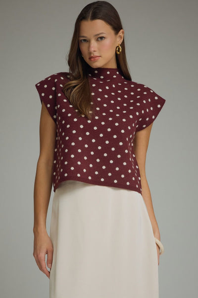 Polka Dot Mock Neck Sleeveless Top