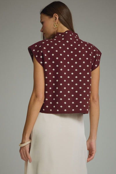 Polka Dot Mock Neck Sleeveless Top