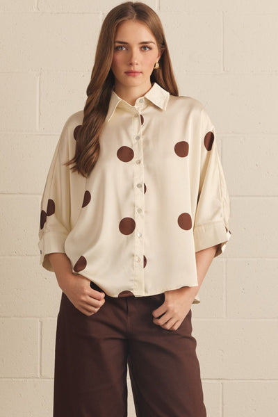 Polka Dot Collared 3/4 Sleeve Top