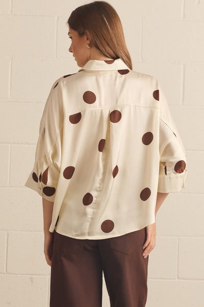 Polka Dot Collared 3/4 Sleeve Top