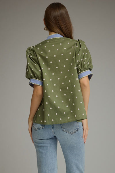 Polka Dot Short Puff Sleeve Top