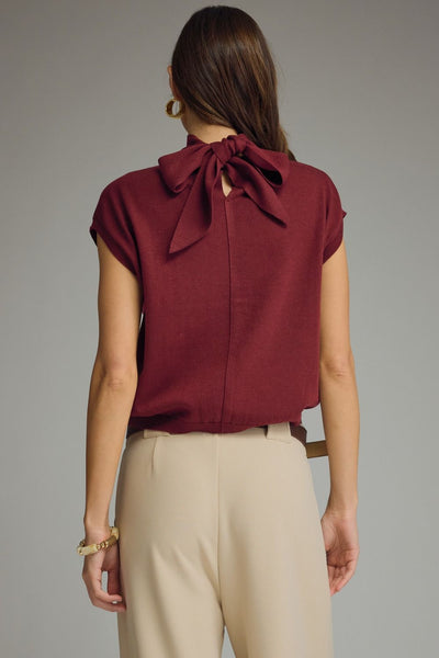 Solid Mock Neck Cap Sleeve Knit Top