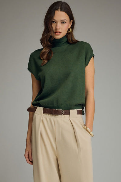 Solid Mock Neck Cap Sleeve Knit Top