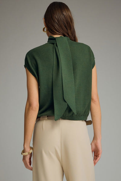 Solid Mock Neck Cap Sleeve Knit Top