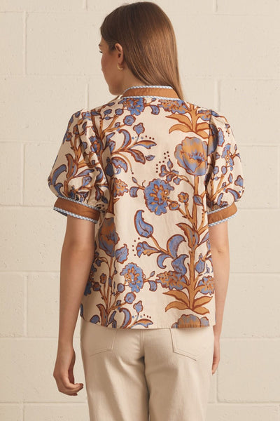 Floral Print Short Puff Sleeve Top