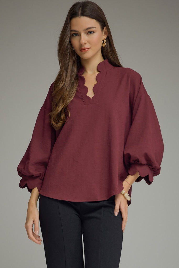 Solid Long Puff Sleeve Top