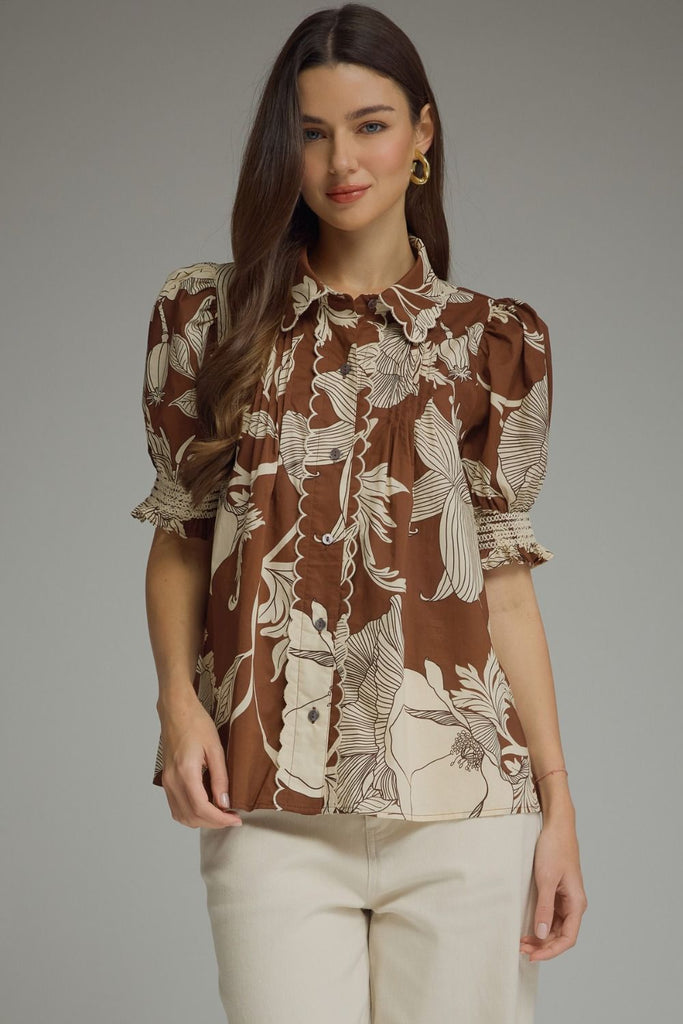 Floral Print Short Puff Sleeve Top