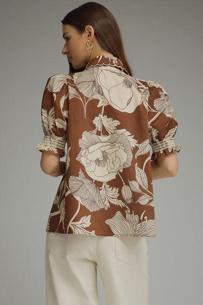 Floral Print Short Puff Sleeve Top