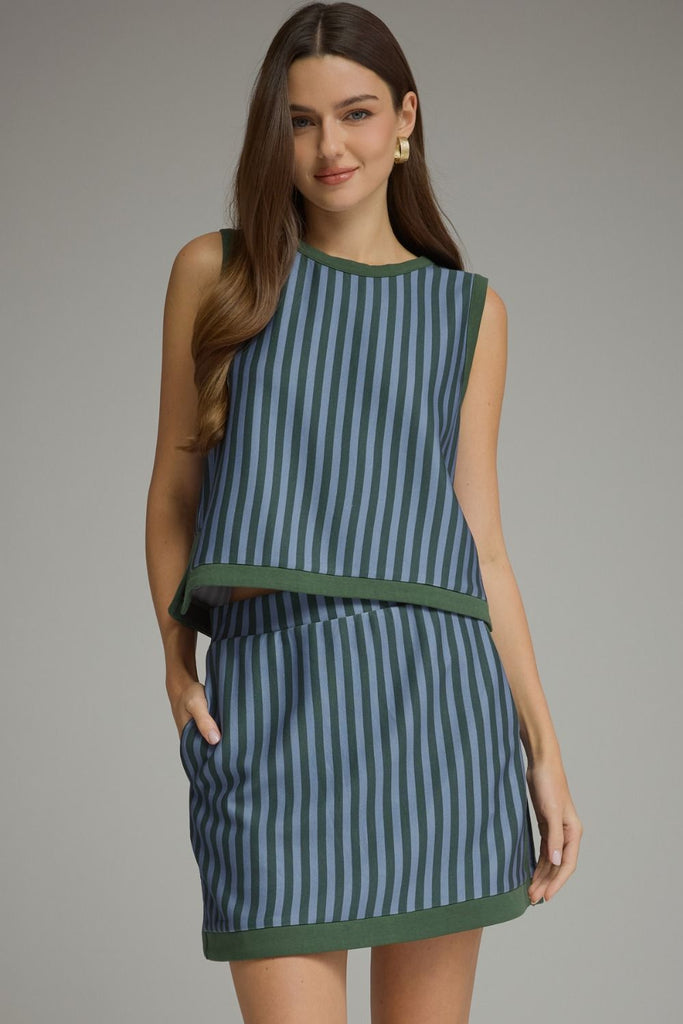 Stripe Sleeveless Top & Mini Skirt Set