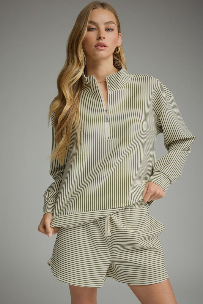 Stripe Long Sleeve Top & Shorts Set