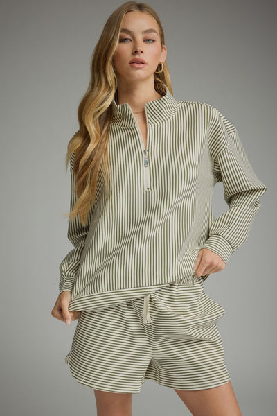 Stripe Long Sleeve Top & Shorts Set