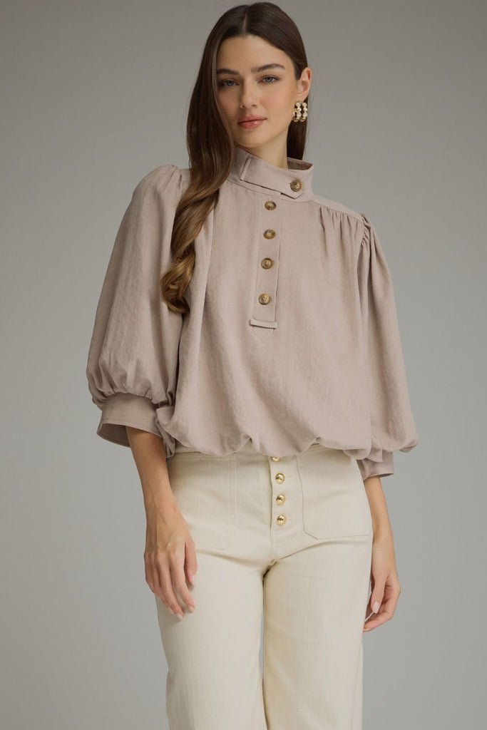 Solid ¾ Balloon Sleeve Top