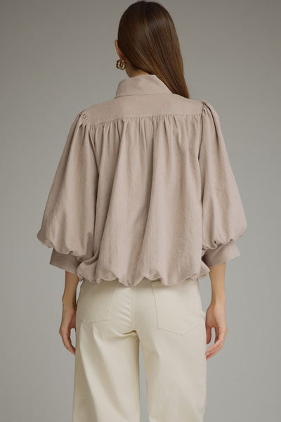Solid ¾ Balloon Sleeve Top