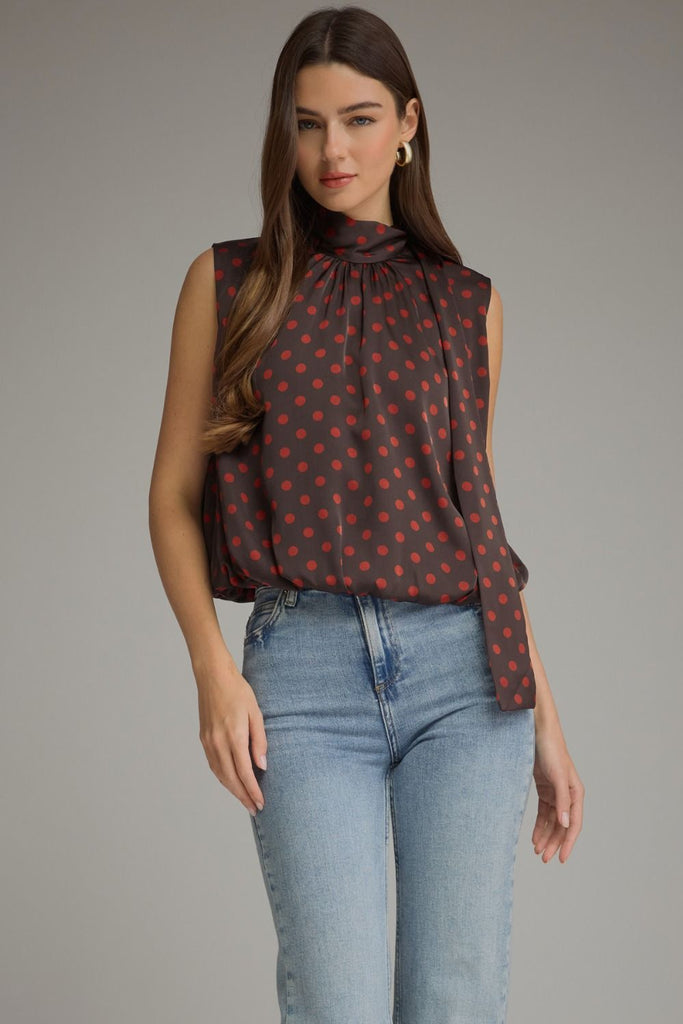 Sleeveless Polka Dot Bubble Hem Top