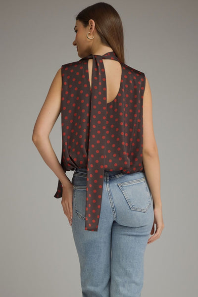 Sleeveless Polka Dot Bubble Hem Top