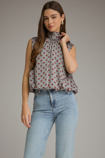 Sleeveless Polka Dot Bubble Hem Top