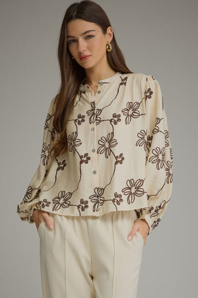 Printed Long Puff Sleeve Top