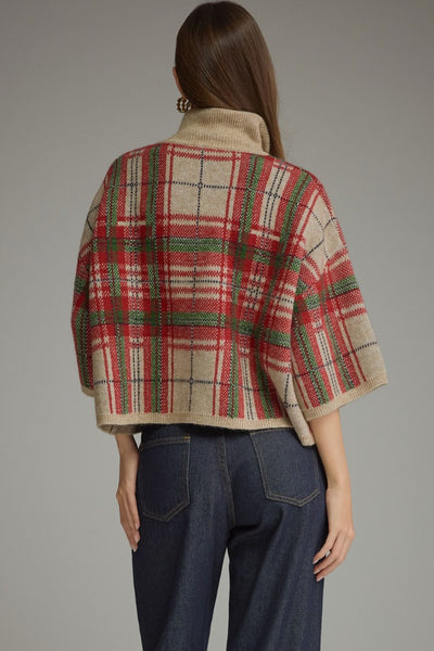 Plaid ¾ Sleeve Sweater Top