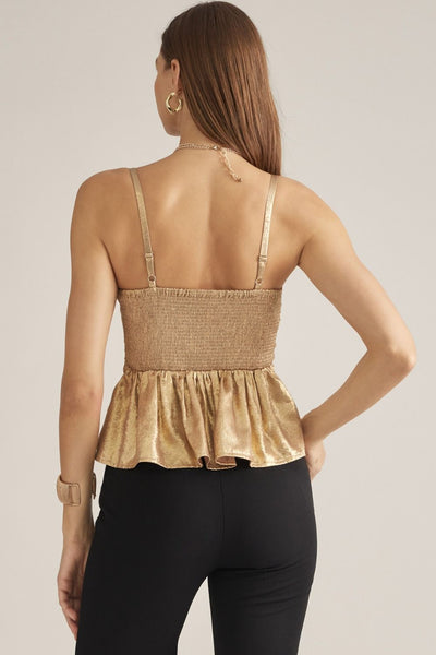 Solid Metallic Sleeveless Peplum Top