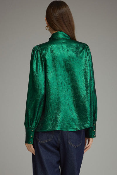 Metallic Tie Neck Long Sleeve Top