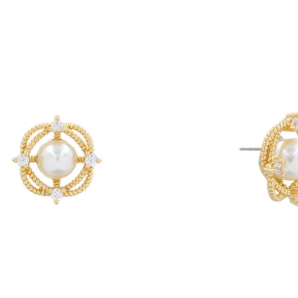 Gold Geometric with Pearl Stud Earring