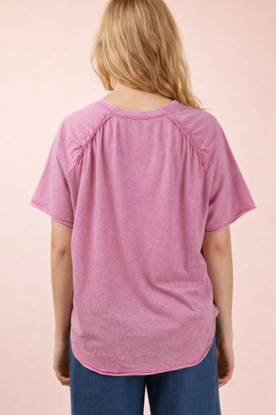 Mineral Washed V-Neck Knit Top