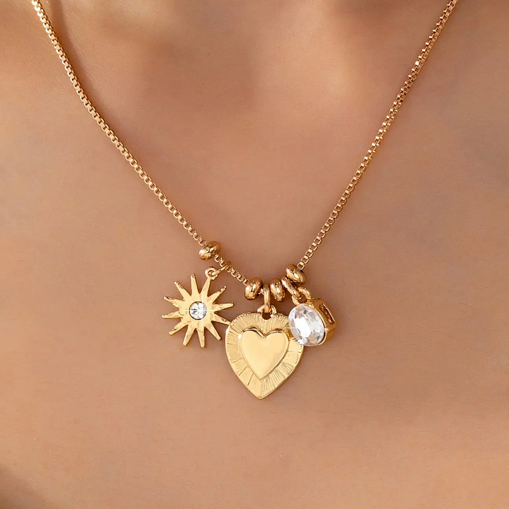 Celestial Heart and Starburst Charm Necklace