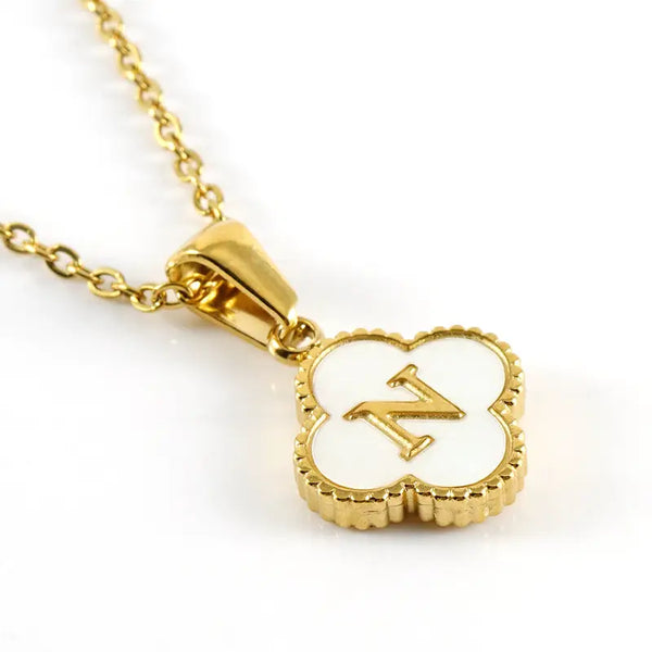 Clover Shell Initial Charm 18K Golden Steel Necklace