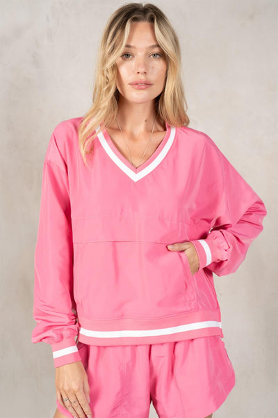 V-Neck Long Sleeve Windbreaker Top