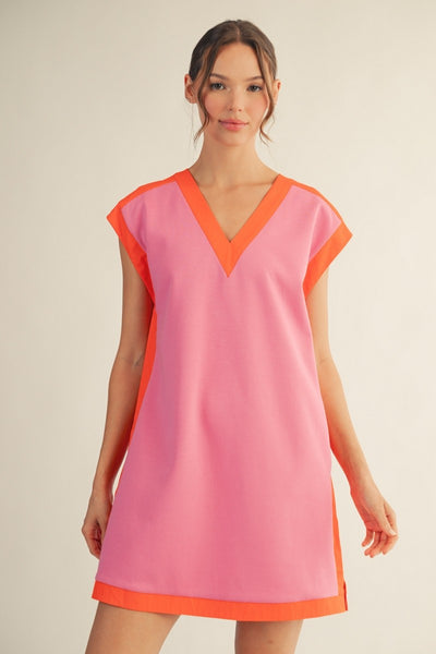 Contrast Accent Solid Casual Dress