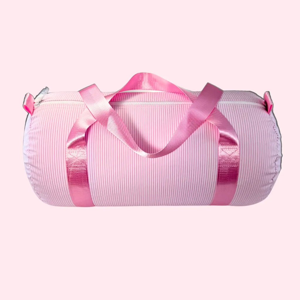 Kid's Pink Preppy Stripe Glossy Medium Duffel