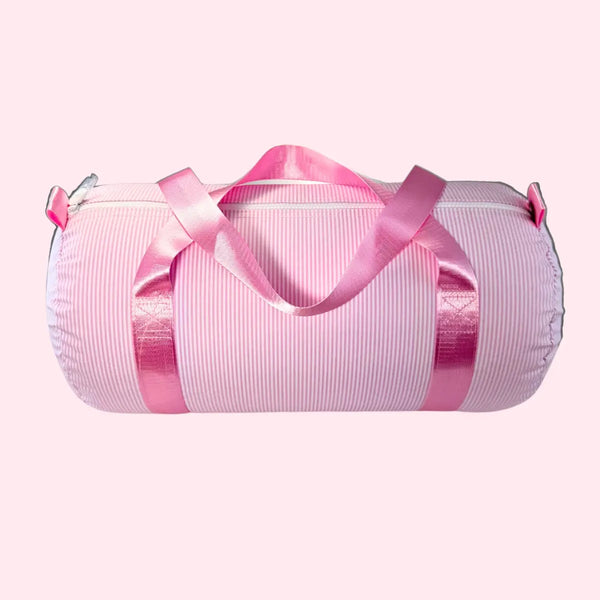 Kid's Pink Preppy Stripe Glossy Medium Duffel