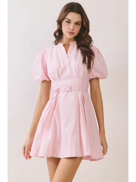 Belted Puff Sleeve Mini Dress