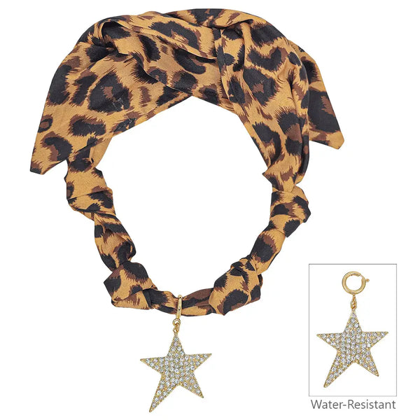 Leopard Print Scarf Necklace with Star Charm