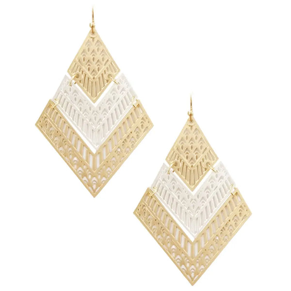 Gold and Silver Filigree 2" Drop Earring