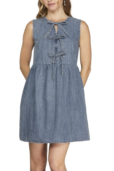 Front Bow Tie Mini Dress