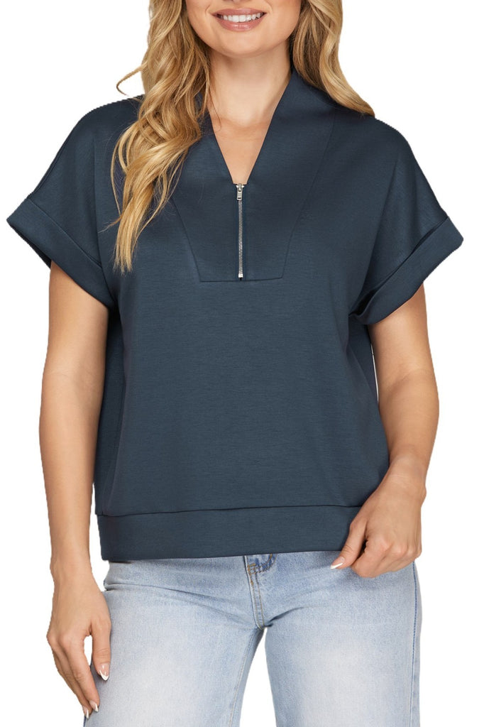High Neck Half Zip Top