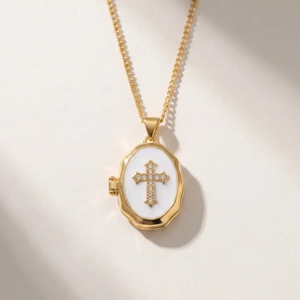 Cross Locket Photo White Pendant Necklace