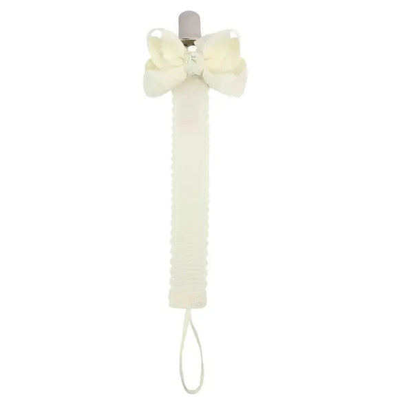 Crochet Edge Grosgrain Pacifier Clip w/ Detachable Bow