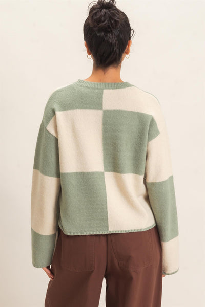 Crew Neck Checkered Sweater